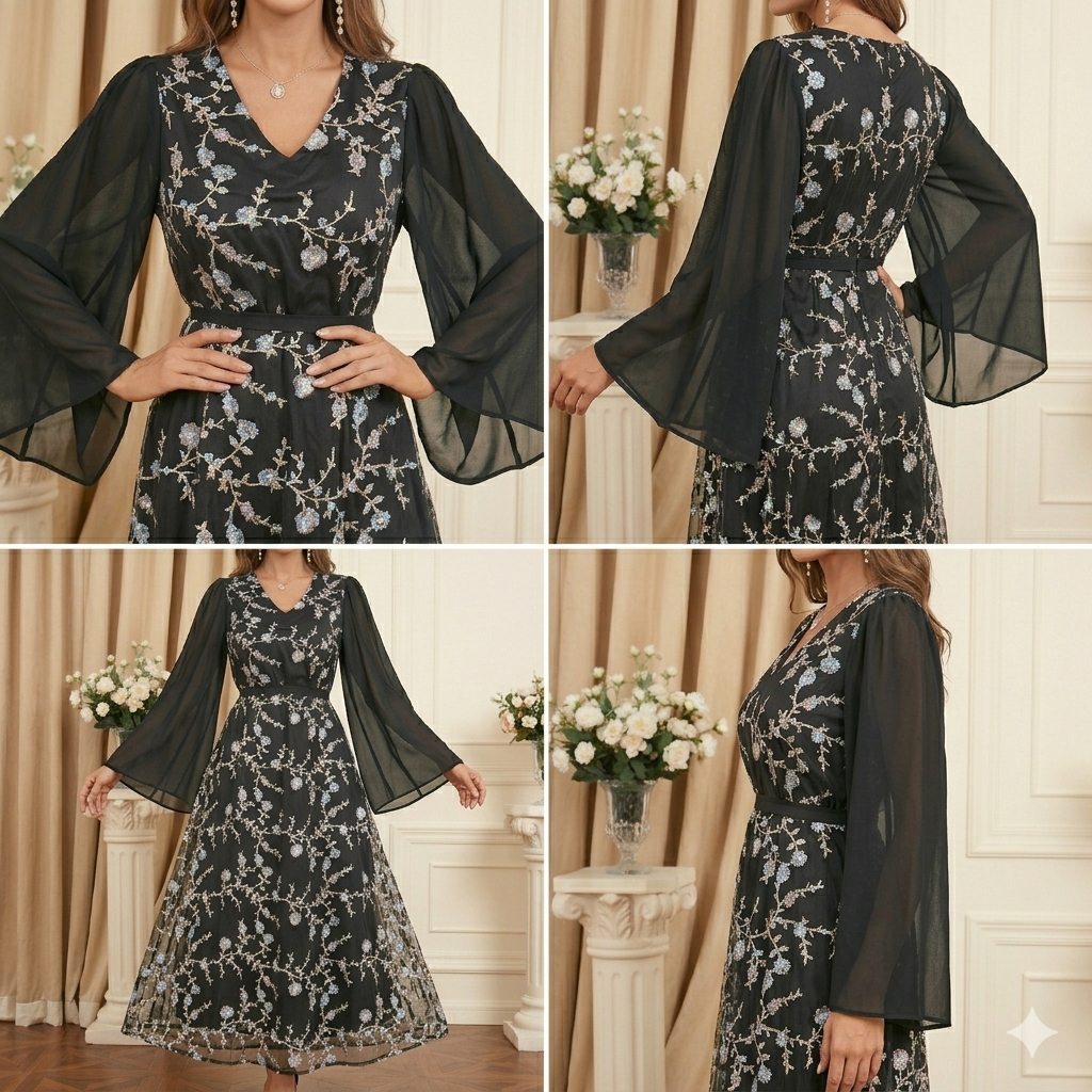 Women's Summer Long Sleeve Chiffon Dress