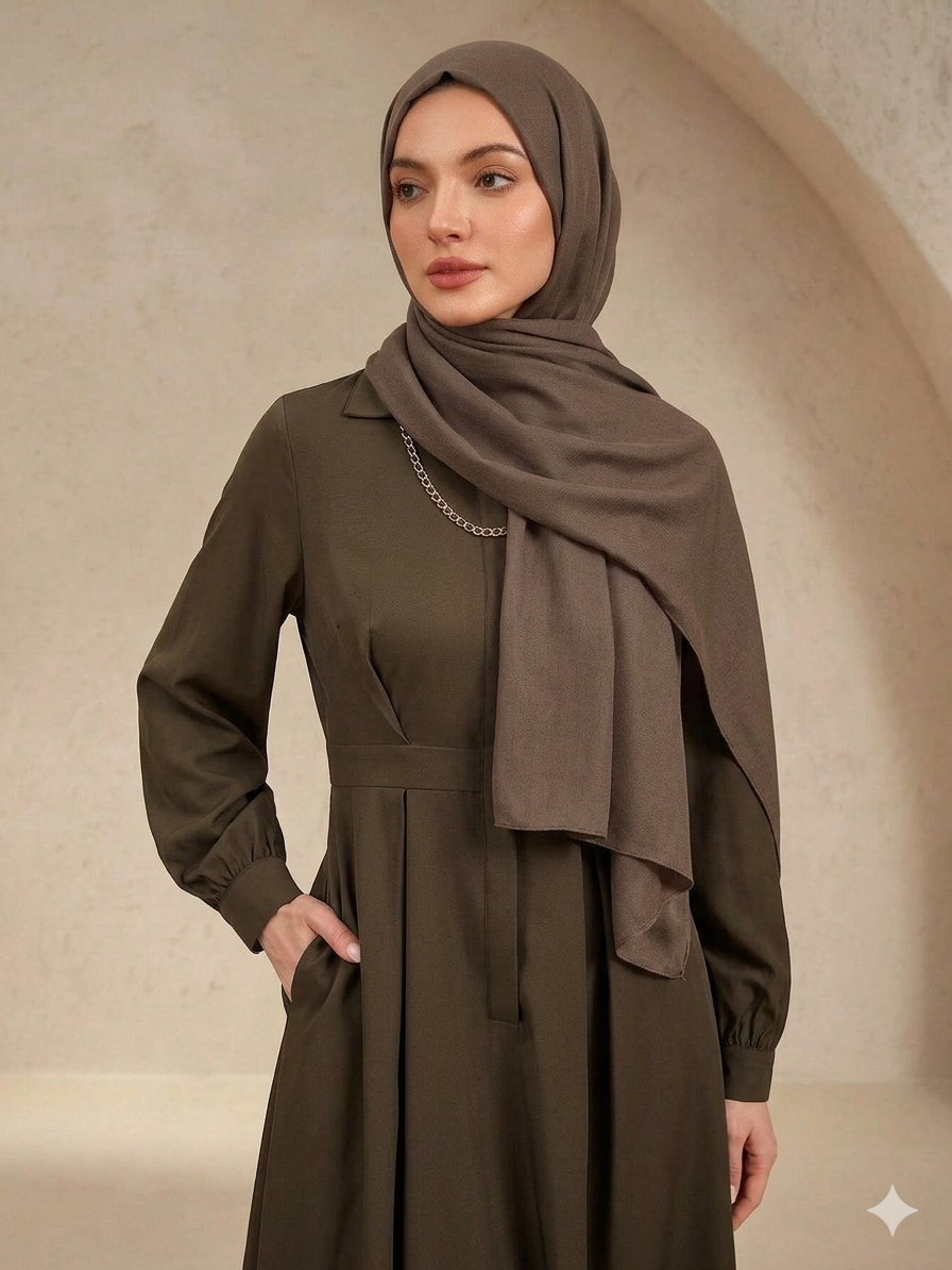 Elegant Shirt Collar Long Sleeve A-Line Dress, Solid Color Waist Cinched Maxi Dress