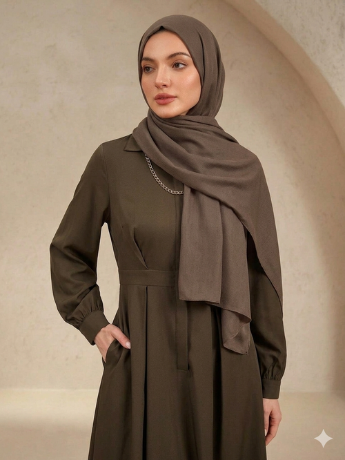Elegant Shirt Collar Long Sleeve A-Line Dress, Solid Color Waist Cinched Maxi Dress